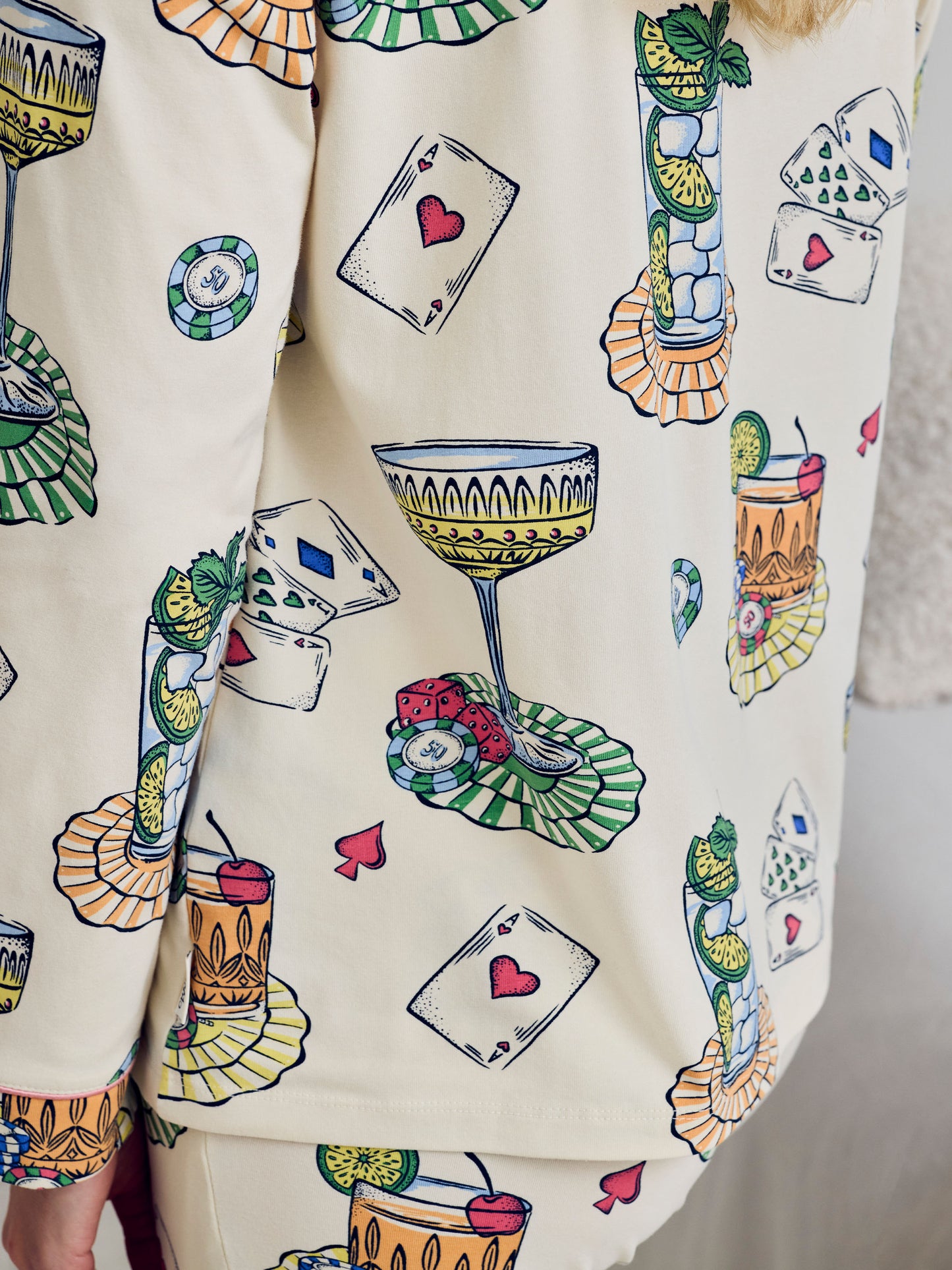 Petite Organic Cotton Cocktails & Cards Print Long Pyjama Set