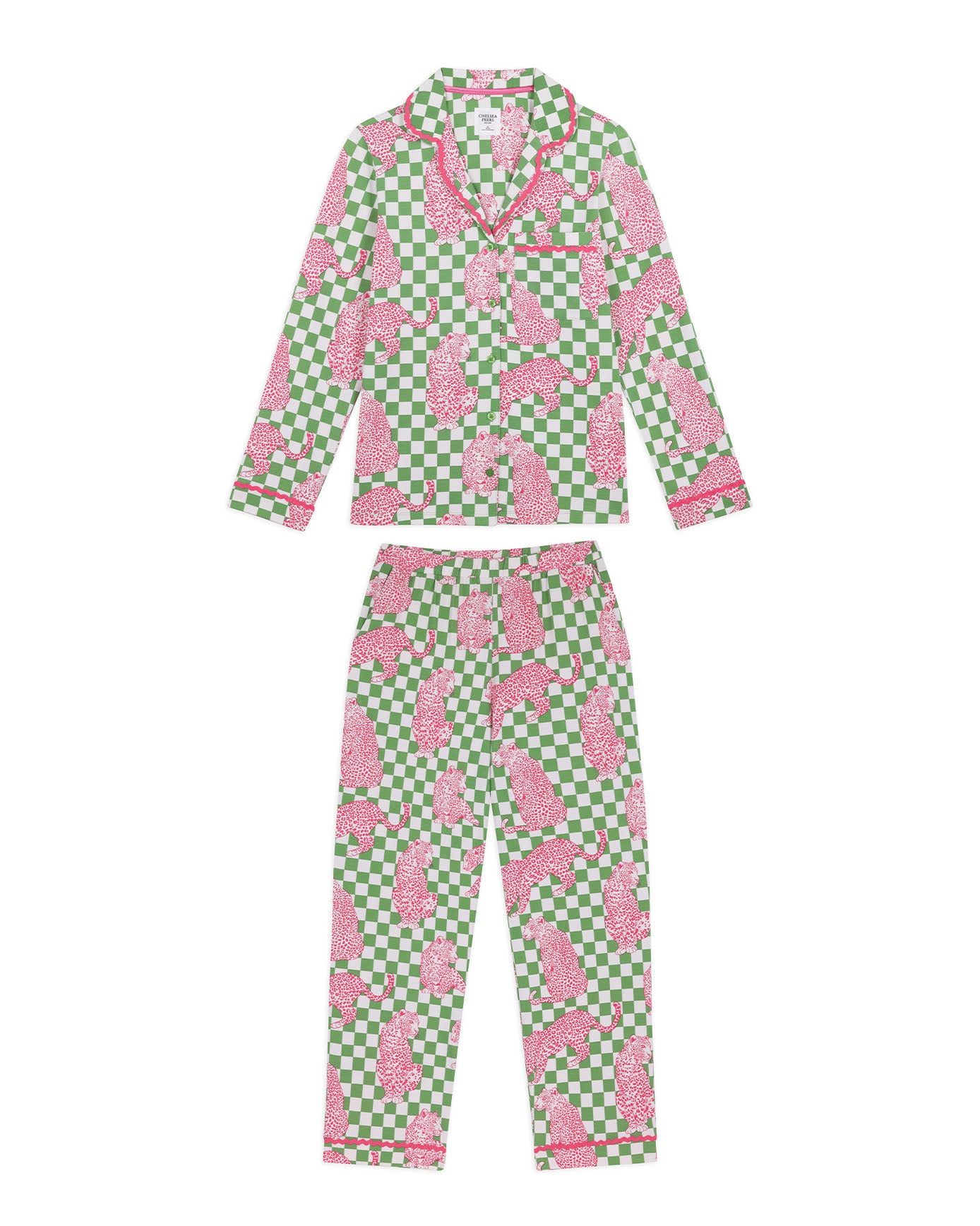 Petite Organic Cotton Checkerboard Leopards Print Long Pyjama Set