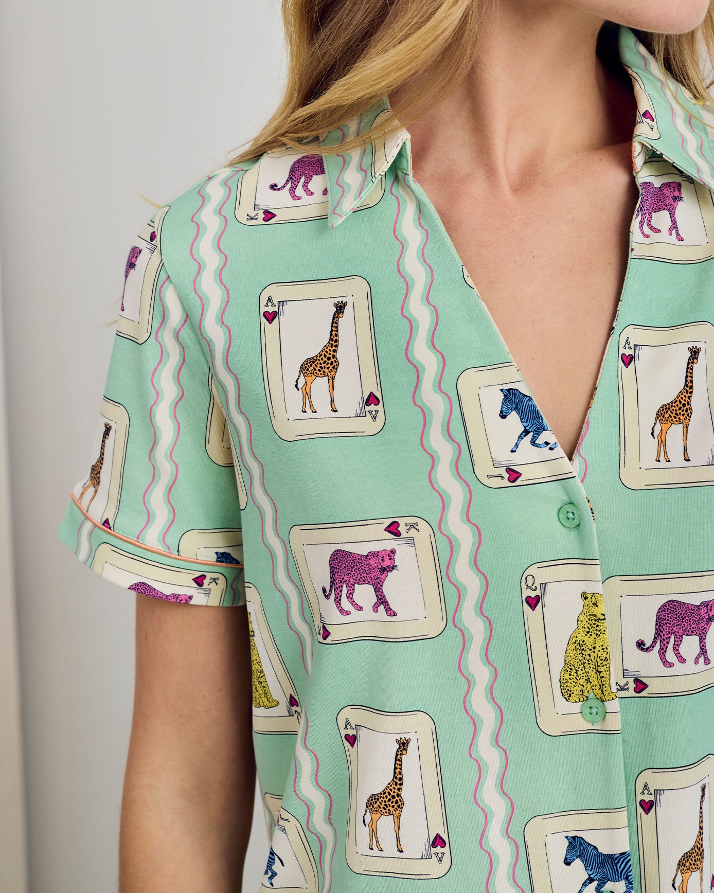 Organic Cotton Playing Card Animals Print Short Pyjama Set