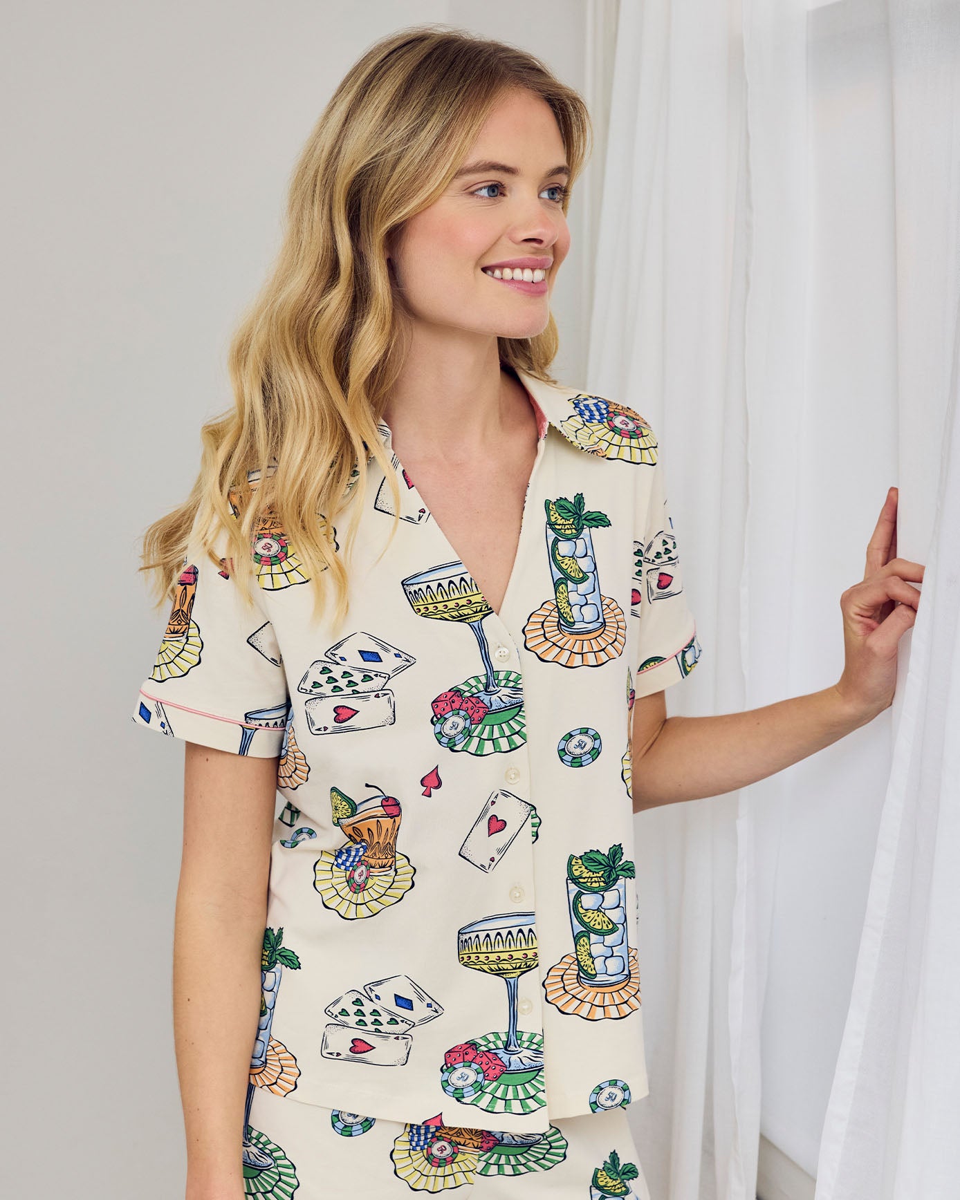 Organic Cotton Cocktails & Cards Print Short Pyjama Set