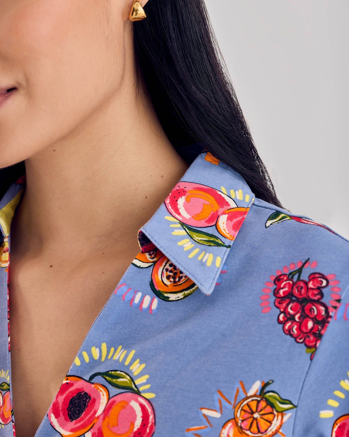 Organic Cotton Fruit Party Print Button Up Short Pyjama Set