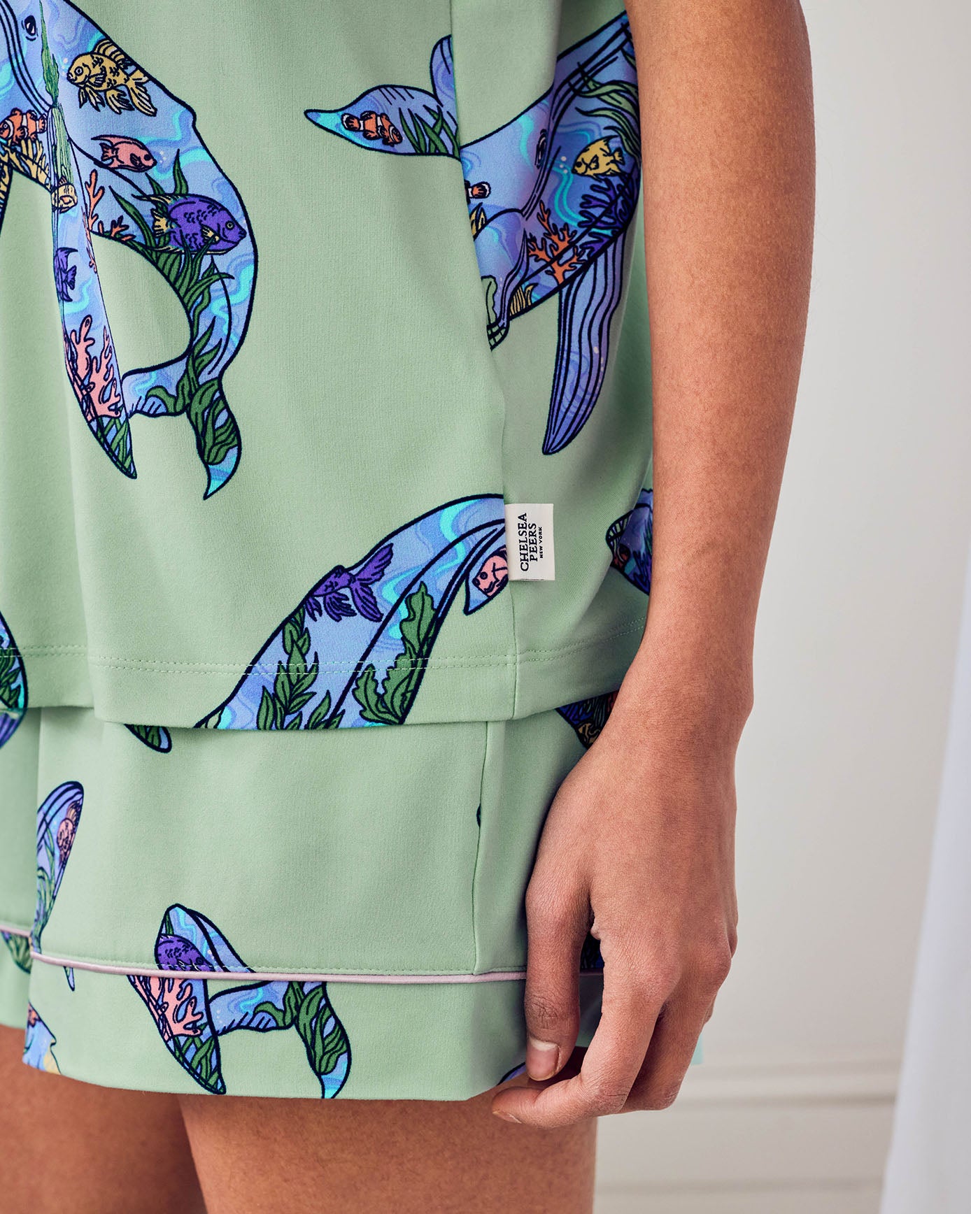 Coral Whale Print Short Pyjama Set - Aqua