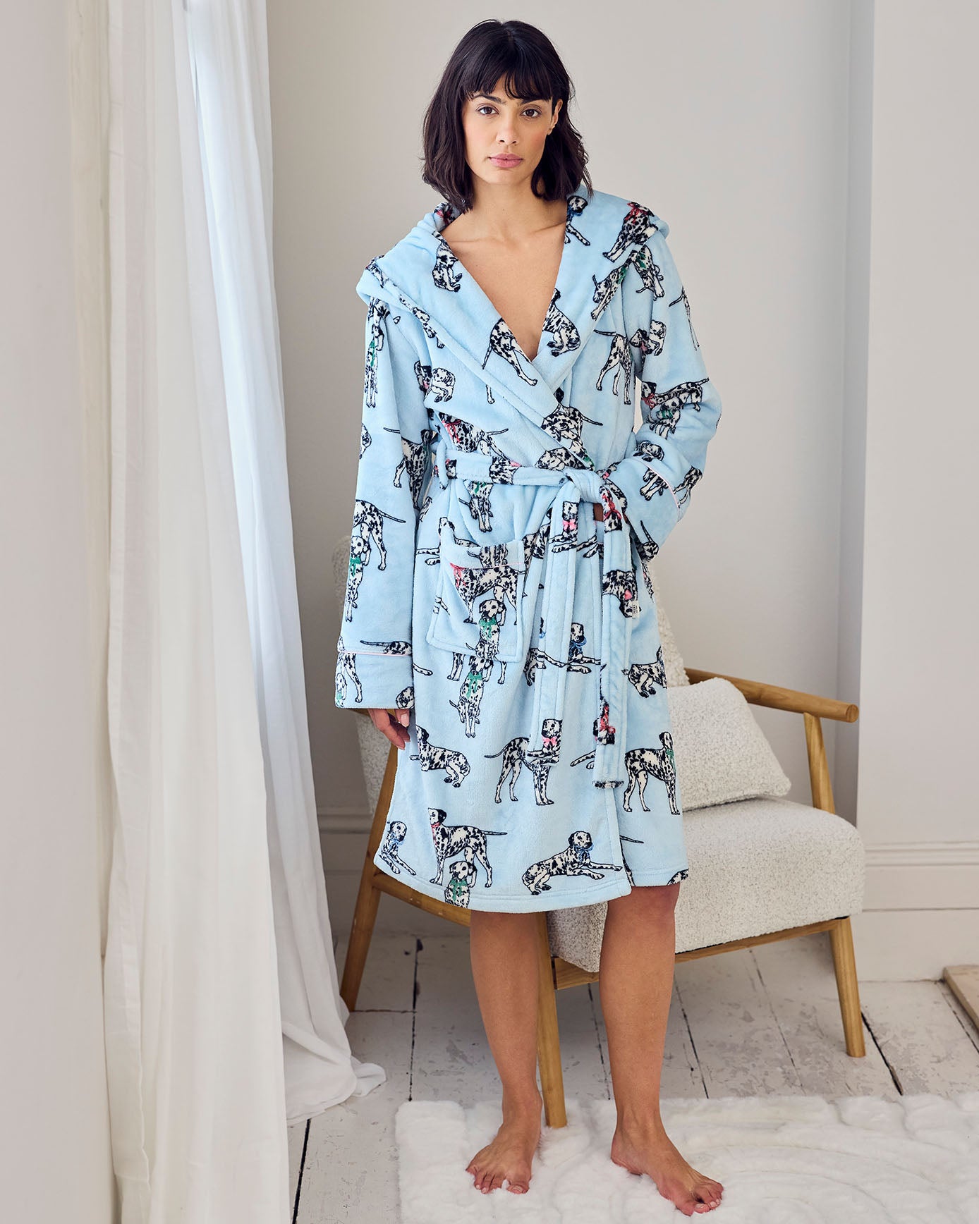 Chelsea Peers Fleece Dalmatian Dogs Print Dressing Gown - Blue - 8 Chelsea Peers Fleece Dalmatian Dogs Print Dressing Gown - Blue - 8