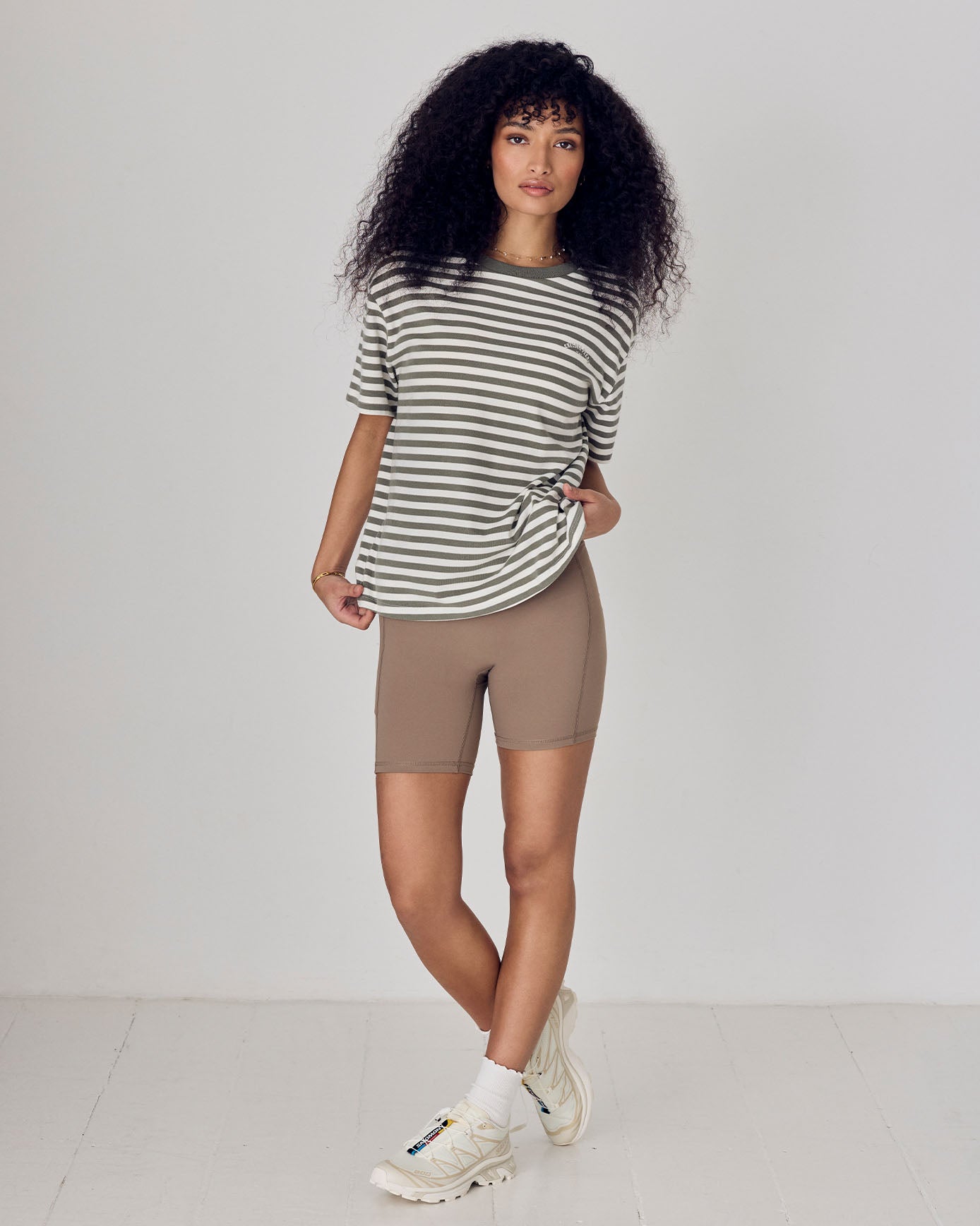 Organic Cotton Embossed Logo T-Shirt - Sage Stripe