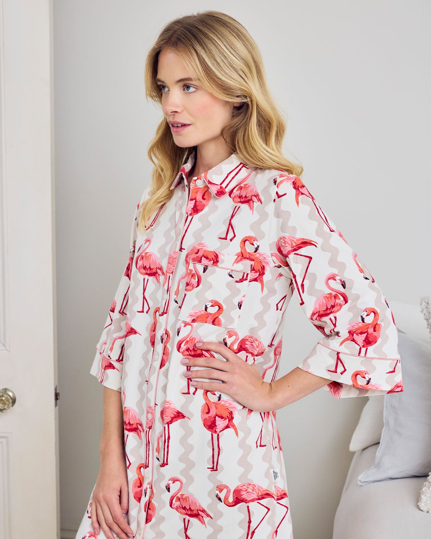 Organic Cotton Flamingo Stripe Print Nightshirt