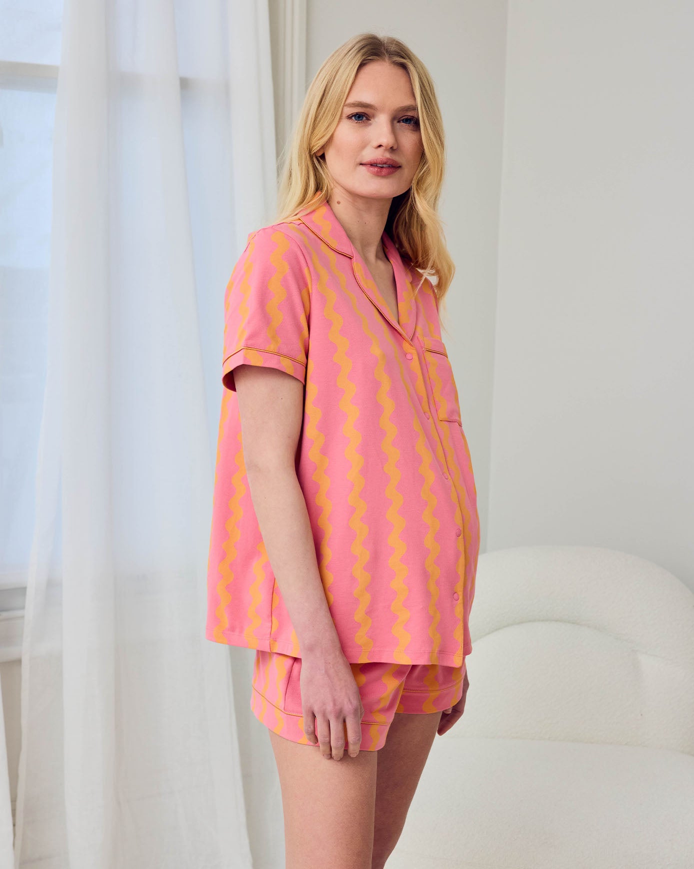 Maternity Organic Cotton Sunset Wavy Stripe Short Pyjama Set