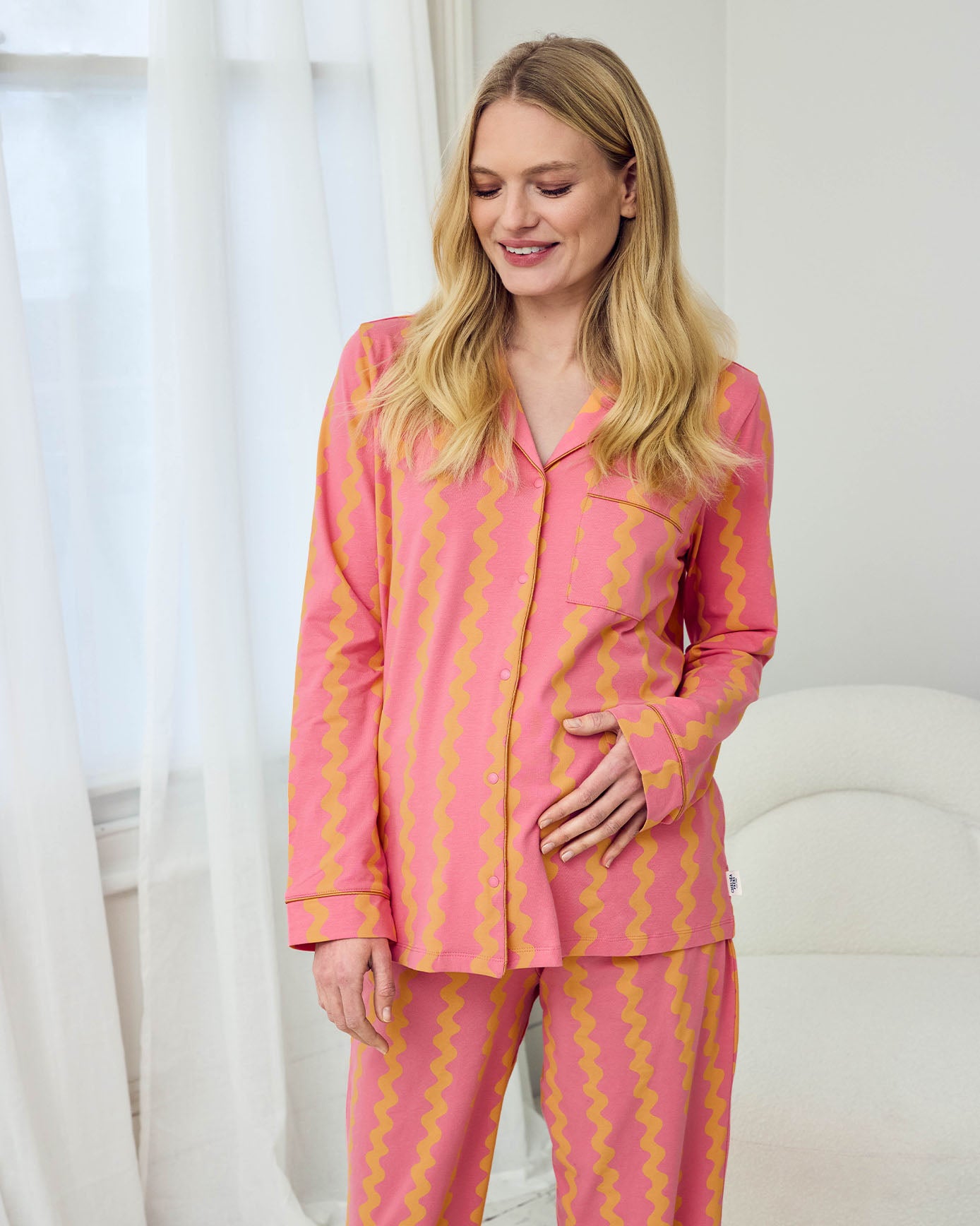Maternity Organic Cotton Sunset Wavy Stripe Long Pyjama Set