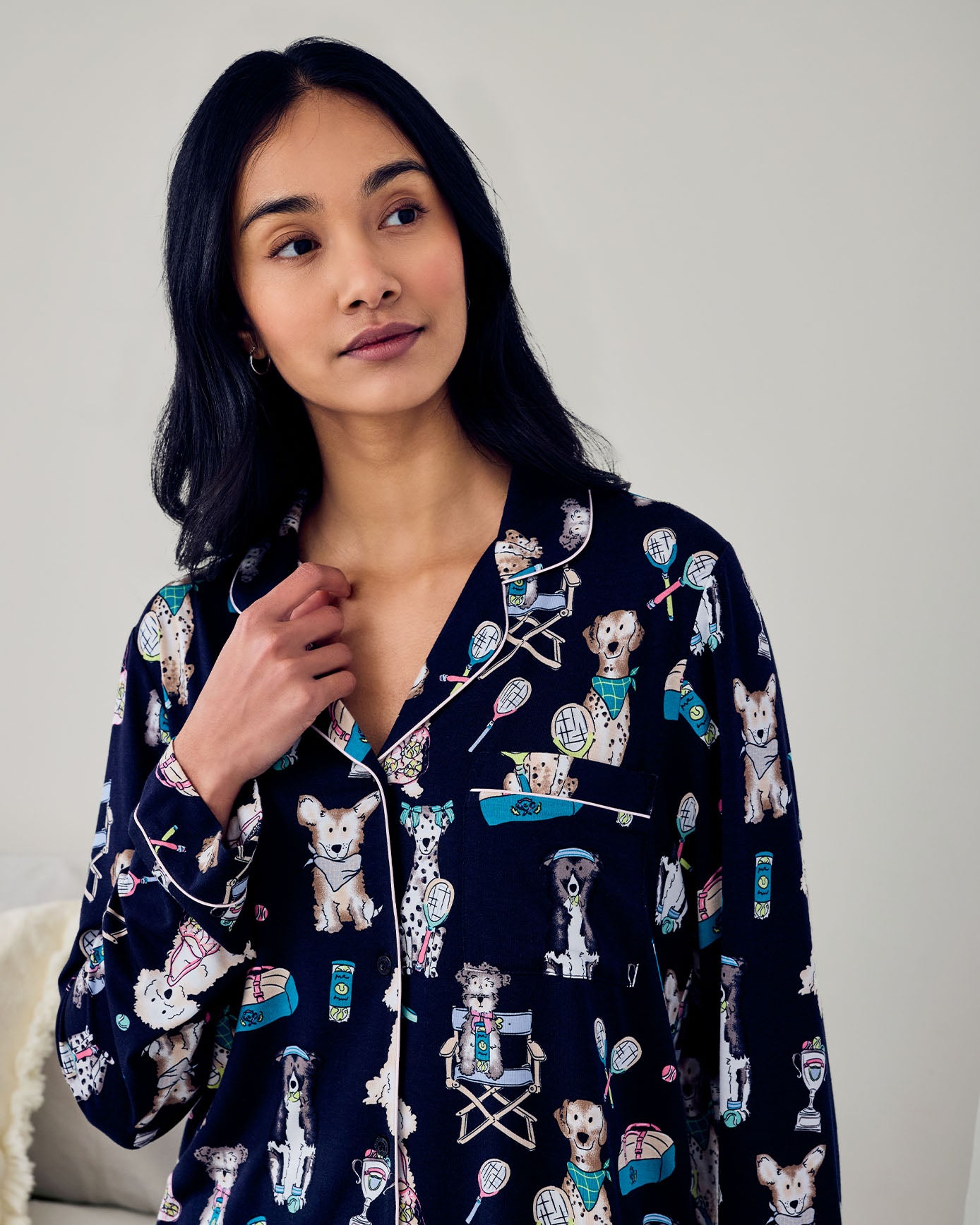 Petite Tencel™ Modal Tennis Dogs Print Long Pyjama Set - Navy