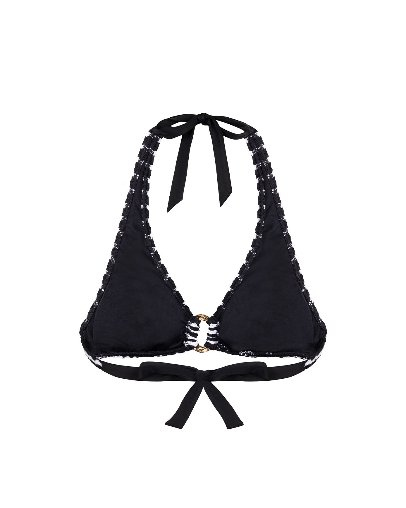 Crochet Halterneck Bikini Top - Black & White