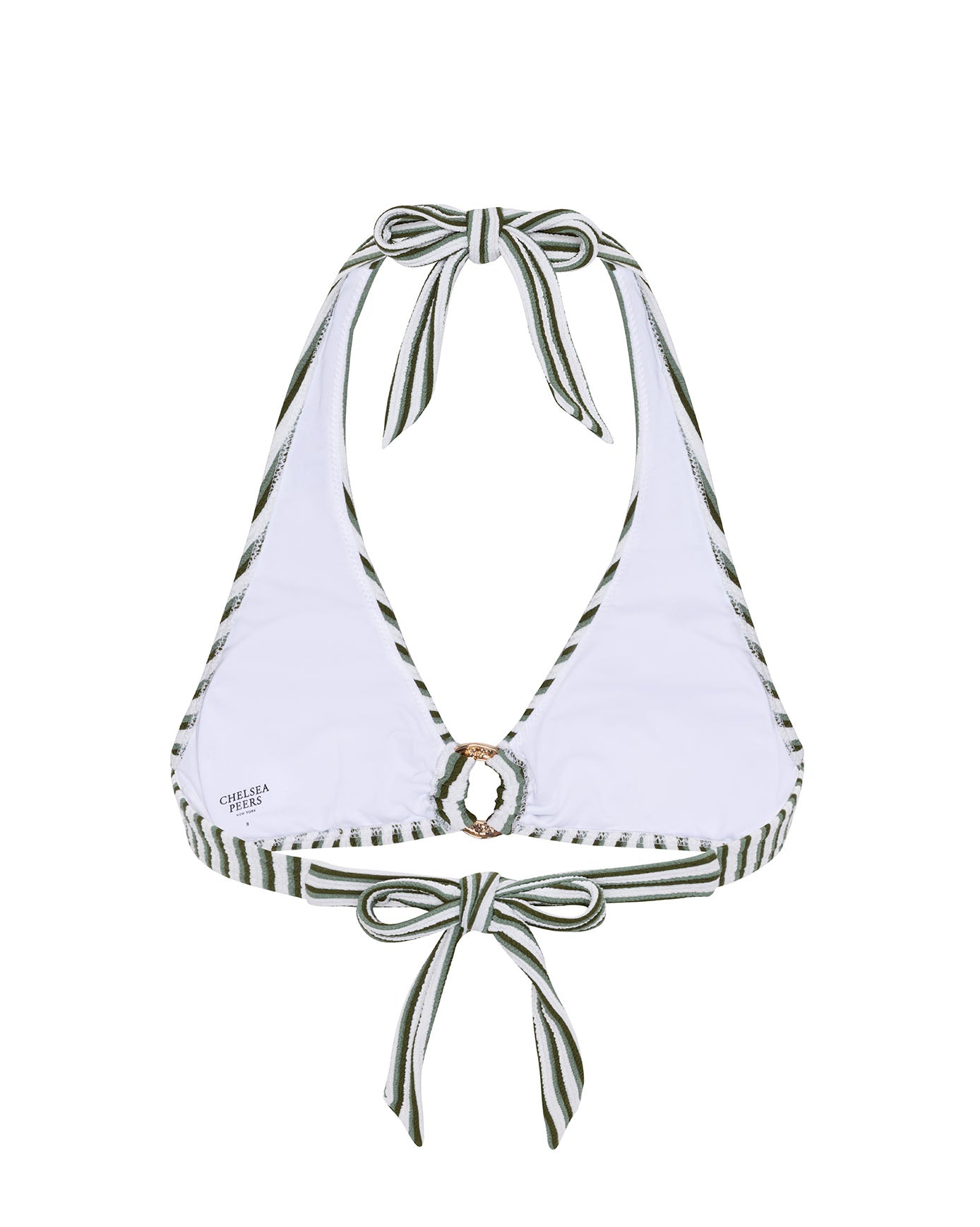 Crinkle Halterneck Stripe Bikini Top - Green