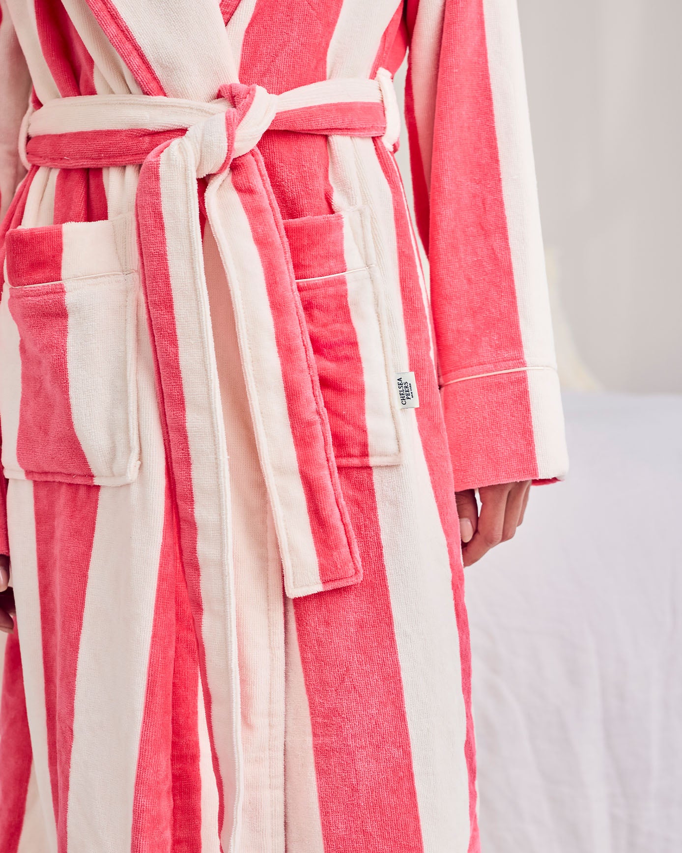 Cotton Towelling Stripe Dressing Gown - Pink