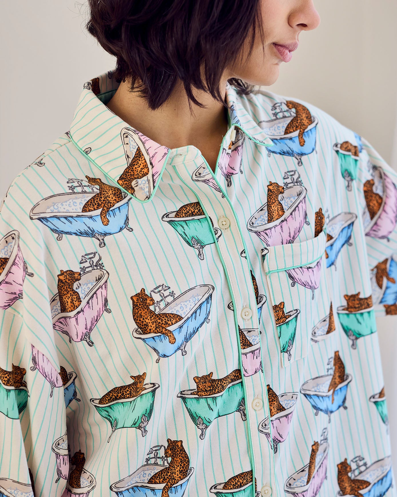 Organic Cotton Bubble Bath Leopards Print Long Pyjama Set