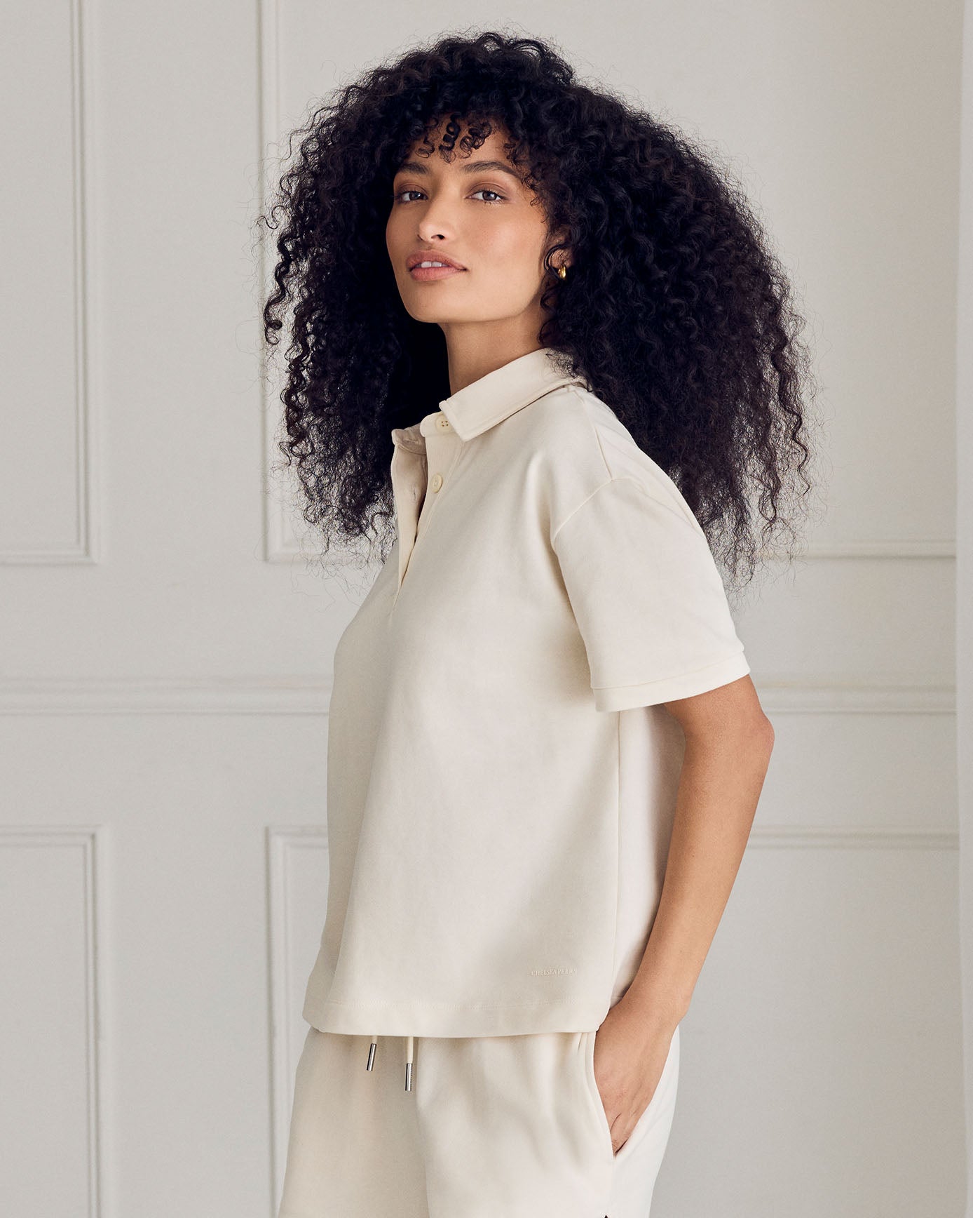 Organic Cotton Short Sleeve Boxy Polo Shirt - Cream