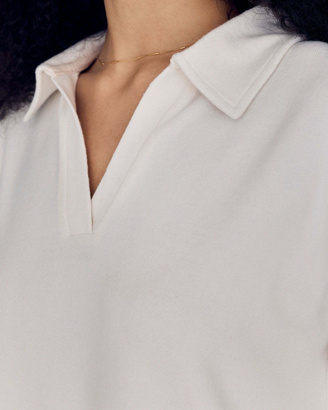 Slub-Knit V-Neck Short Sleeve Sweatshirt - Cream