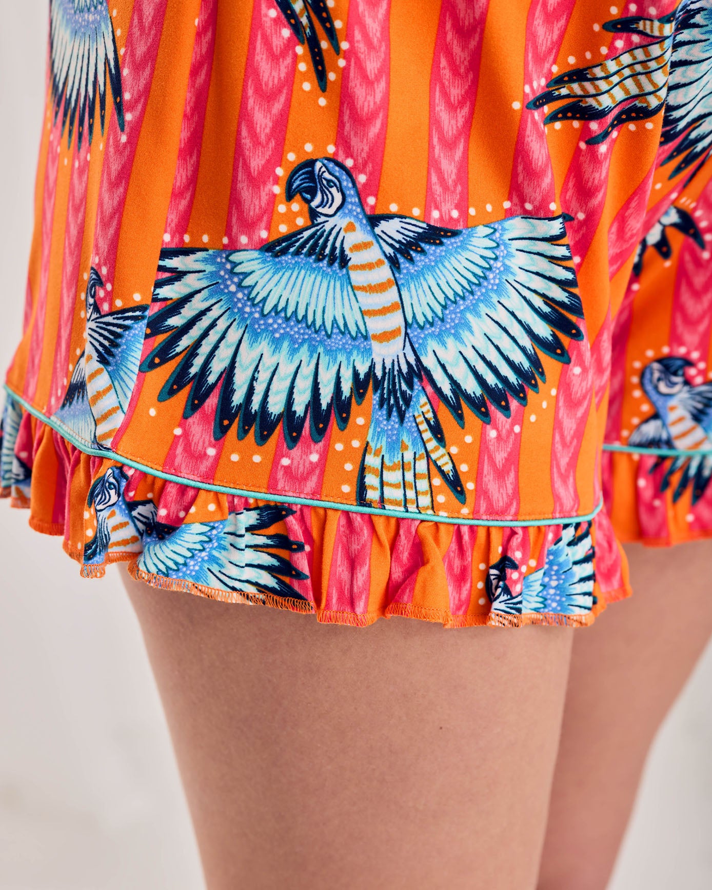 Maternity Parrot Stripe Print Frill Short Pyjama Set