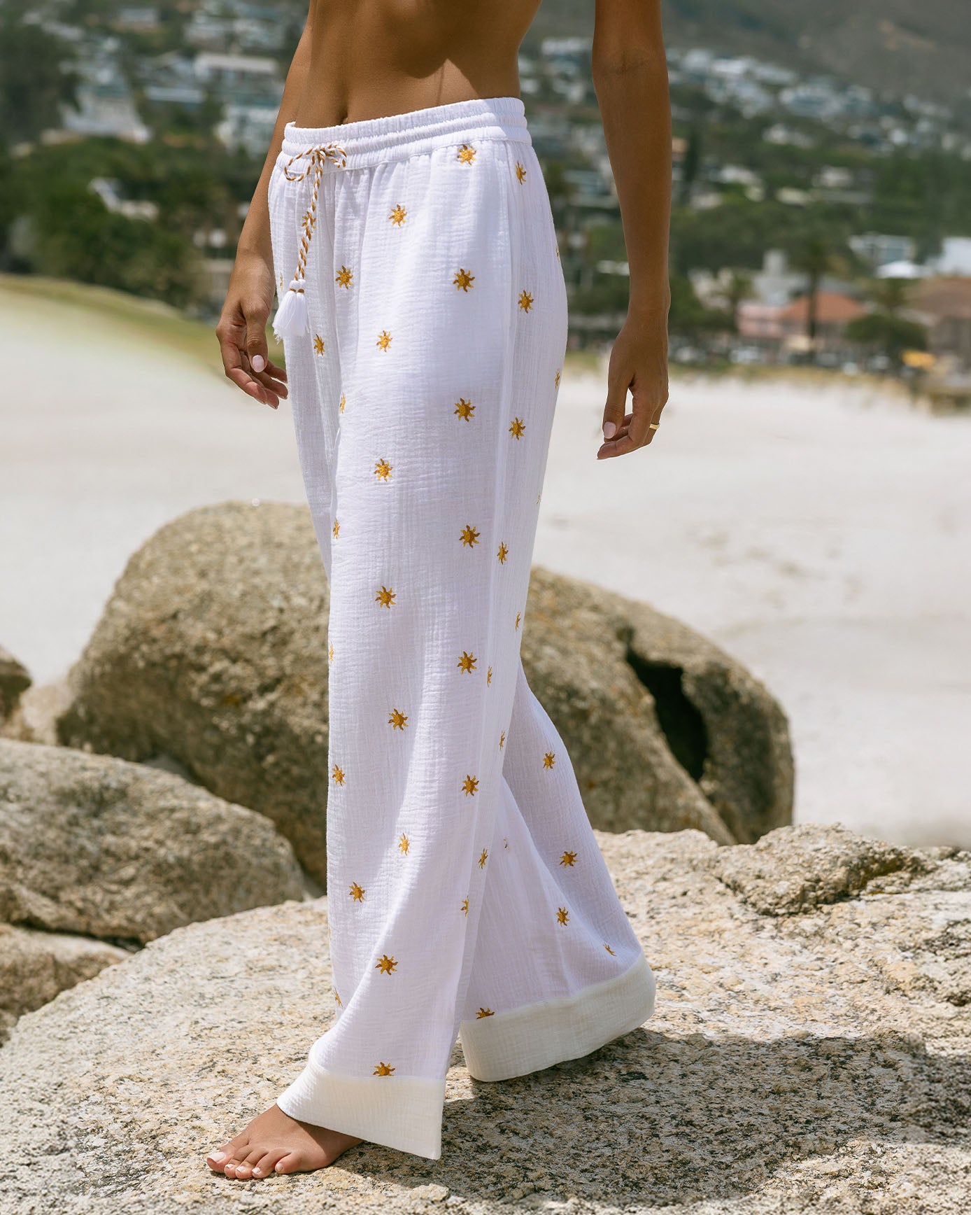 Organic Cotton Cheesecloth Embroidered Sunburst Trousers