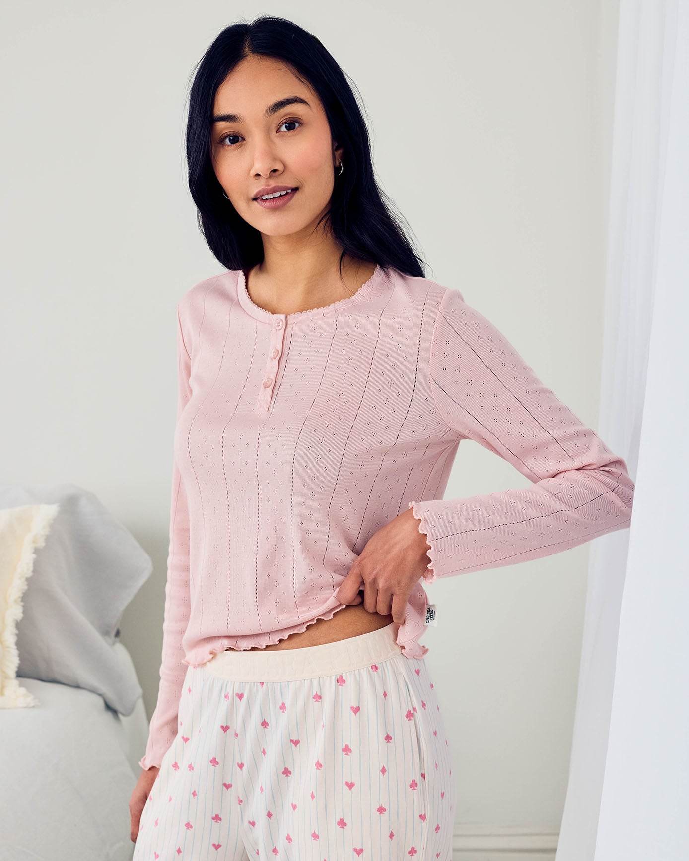 Pointelle & Organic Cotton Suit Stripe Print Long Pyjama Set