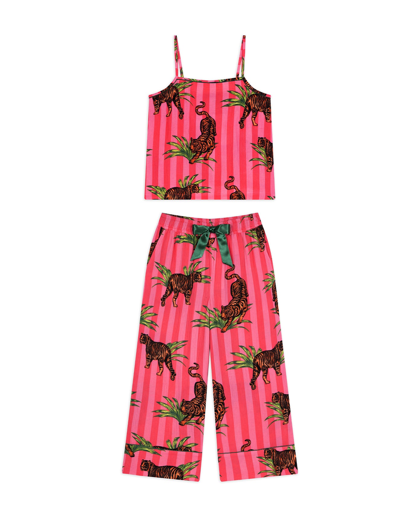 Organic Cotton Leaf Tiger Stripe Print Cami Long Pyjama Set
