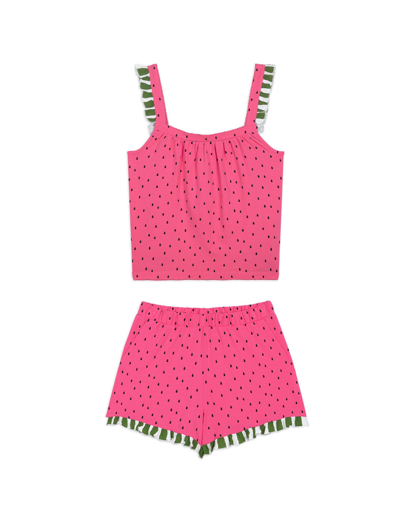 Organic Cotton Watermelon Print Frill Cami Short Pyjama Set