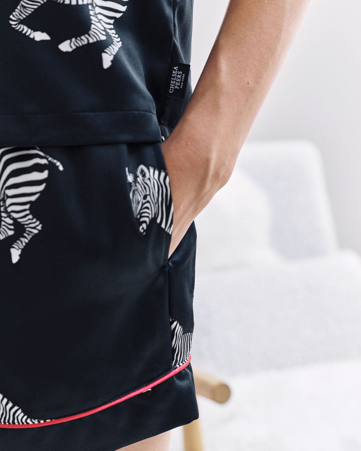 Satin Zebra Print Short Pyjama Set - Navy