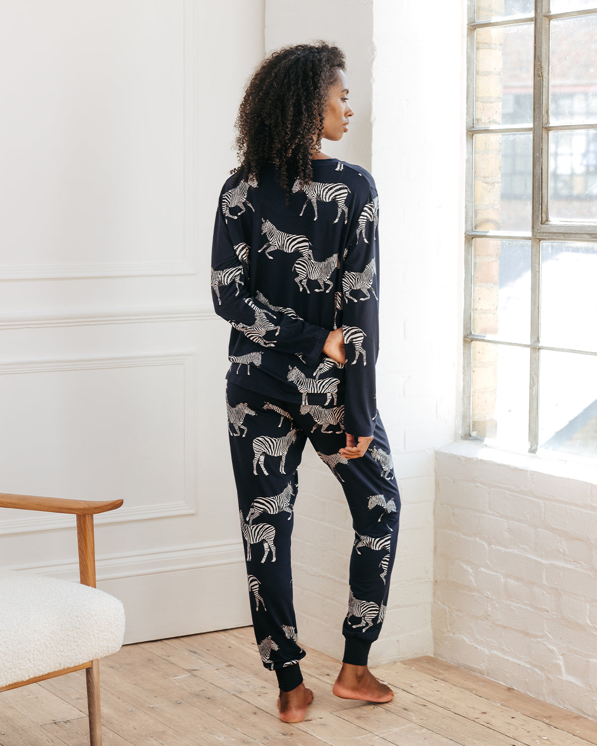 Zebra Print Long Pyjama Set - Navy