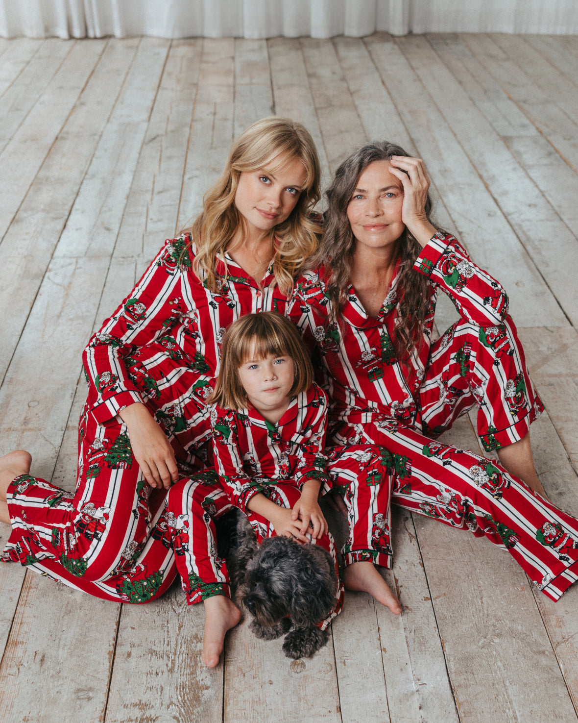 Christmas Santa Stripe Print Long Pyjama Set