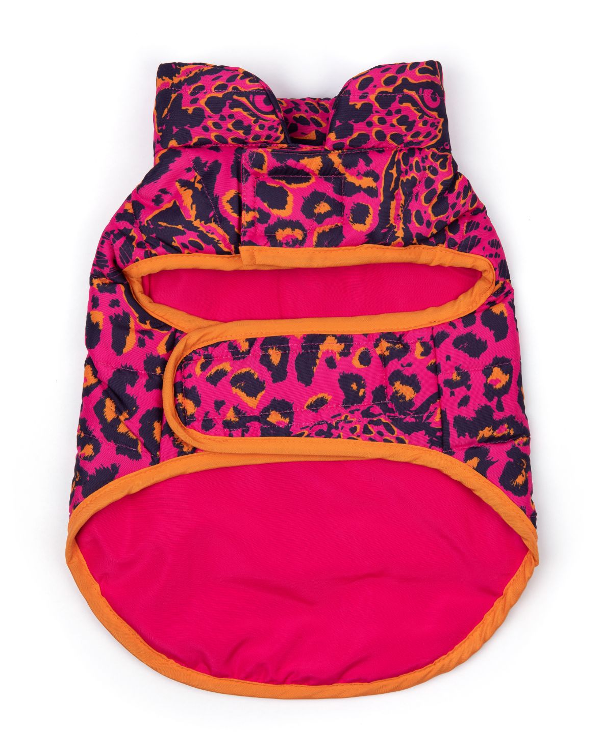 Hidden Leopard Print Dogs Quilted Puffer Jacket - Pink