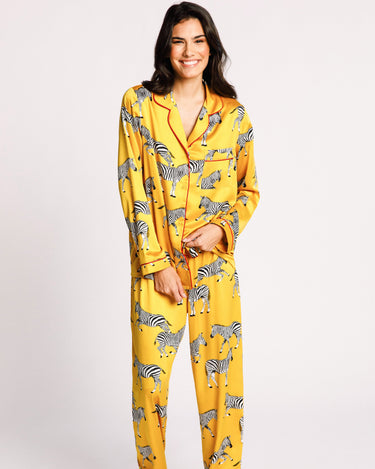 Satin Mustard Zebra Long Pyjama Set