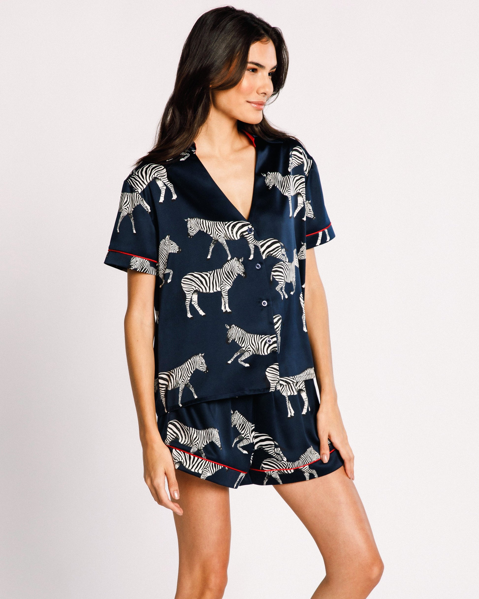 Navy Zebra Satin Short PJ Set