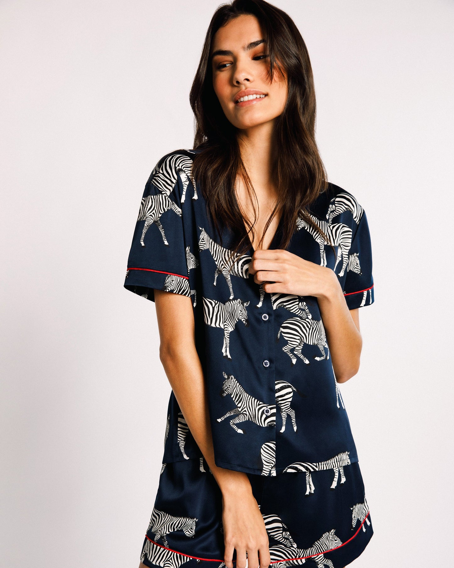 Navy Zebra Satin Short PJ Set