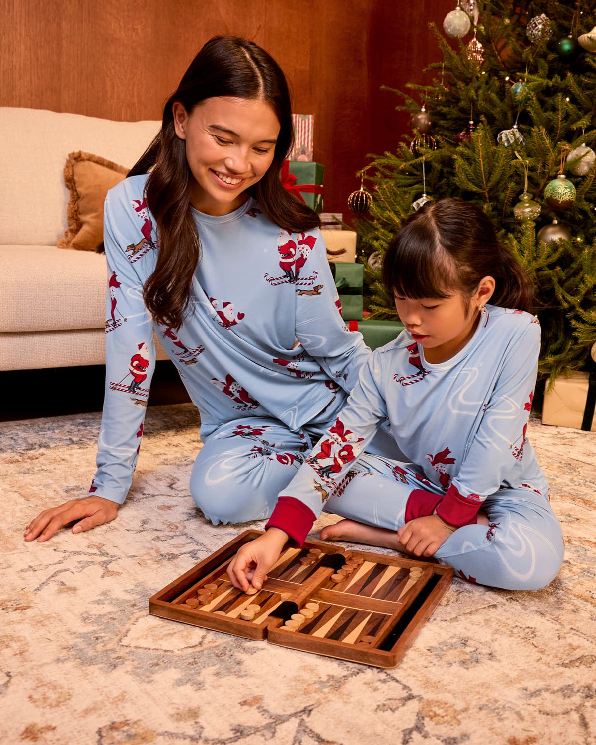 Skiing Santa Print Matching Mini-Me Pyjamas