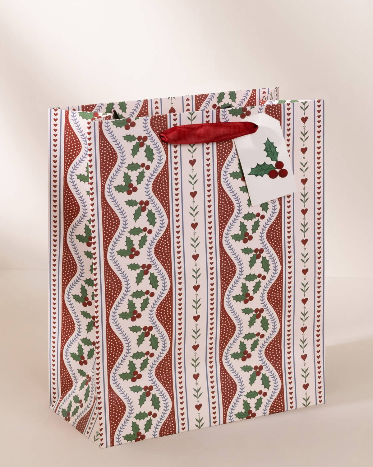 Garland Holly Stripe Print Gift Bag