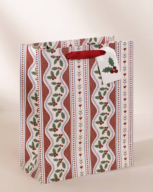 Garland Holly Stripe Print Gift Bag