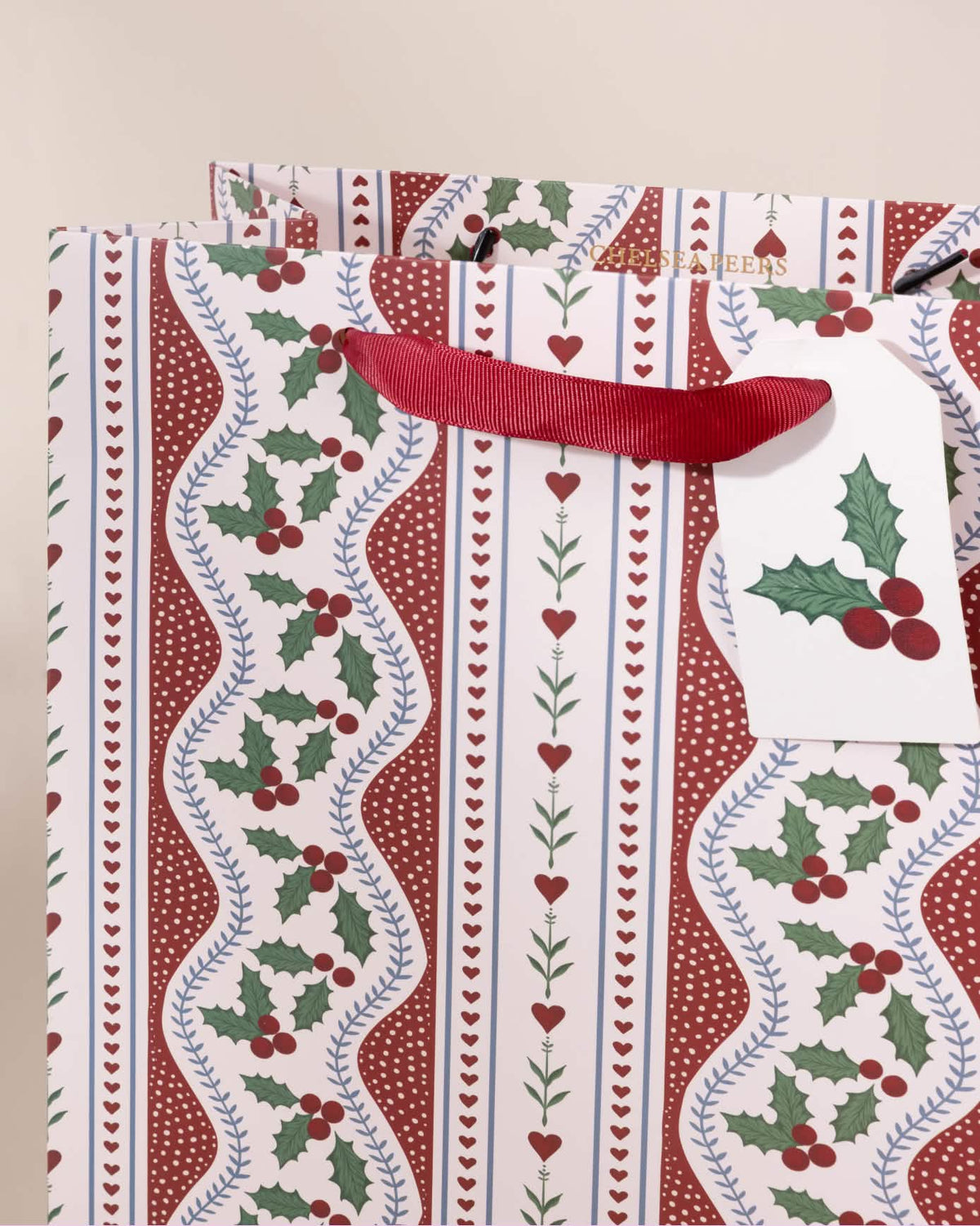 Garland Holly Stripe Print Gift Bag