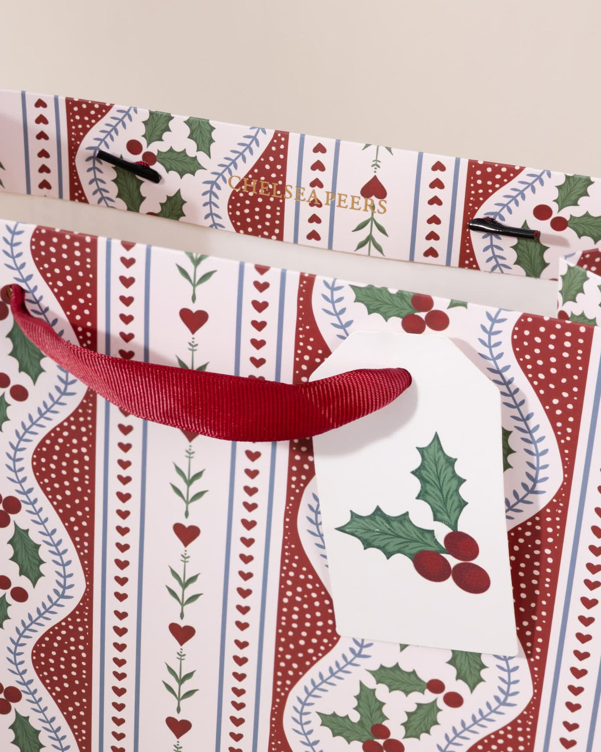 Garland Holly Stripe Print Gift Bag