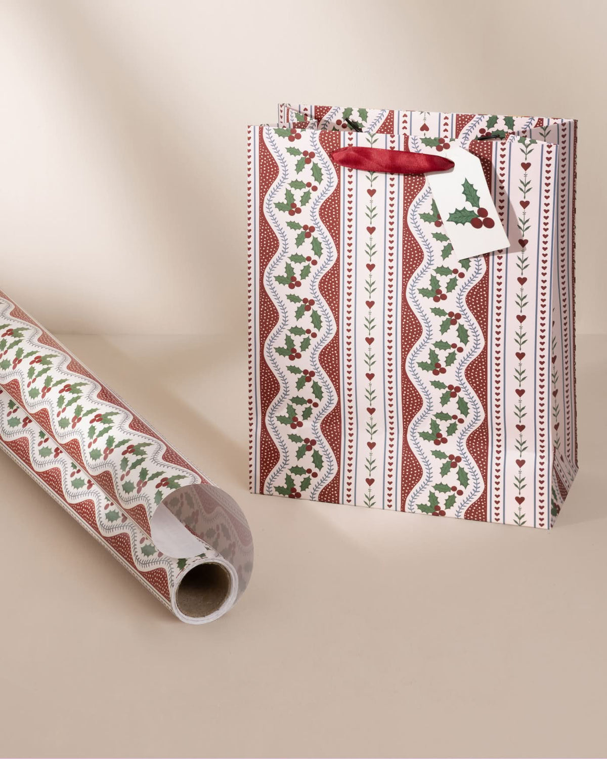 Garland Holly Stripe Print Gift Bag