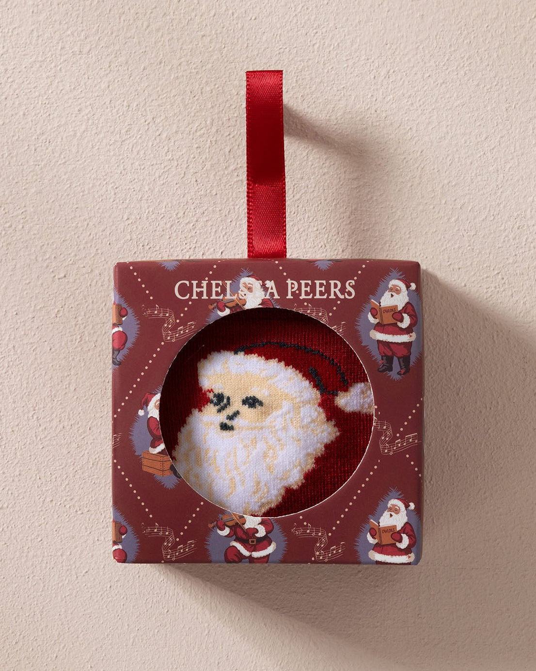Embroidered Christmas Santa Songbook Bauble Socks