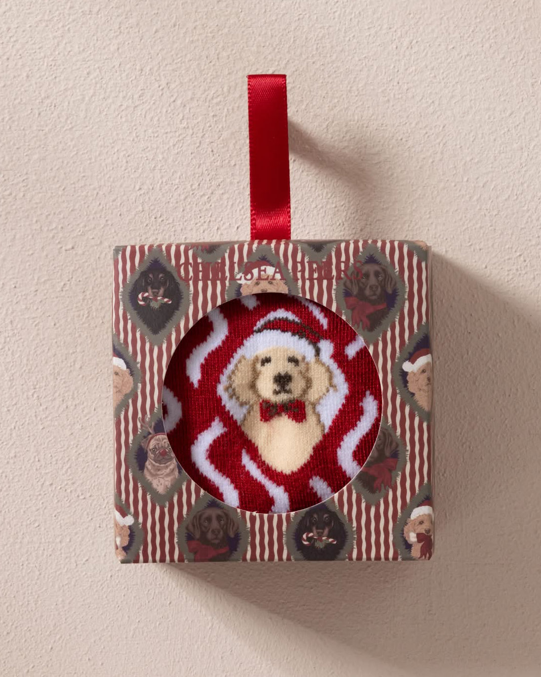 Embroidered Christmas Chip & Friends Stripe Print Bauble Socks