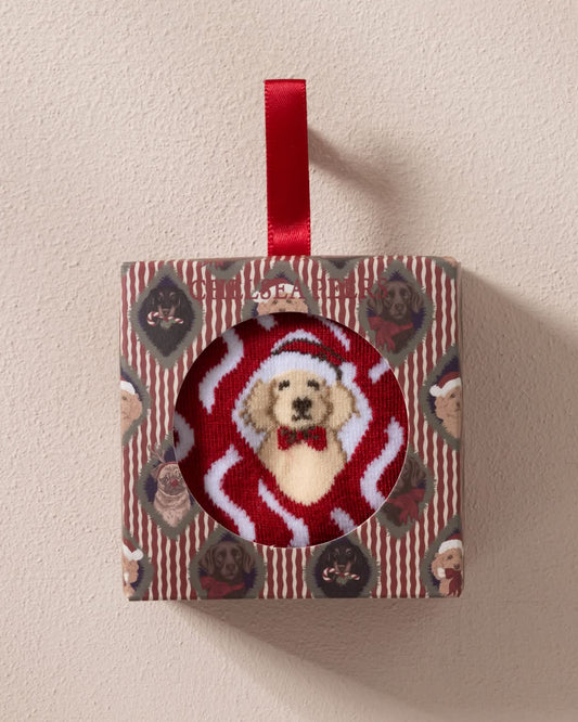 Embroidered Christmas Chip & Friends Stripe Print Bauble Socks