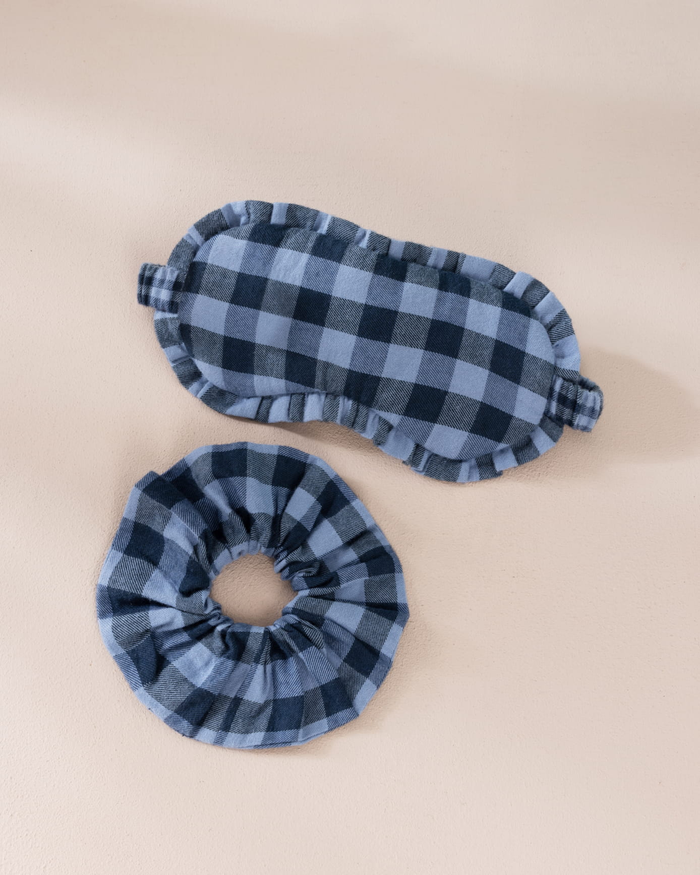 Organic Cotton Gingham Mythical Dragon Print Sleep Mask & Scrunchie Gift Set