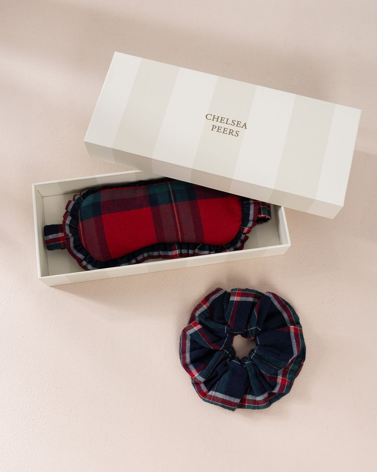 Organic Cotton Contrast Tartan Sleep Mask & Scrunchie Gift Set