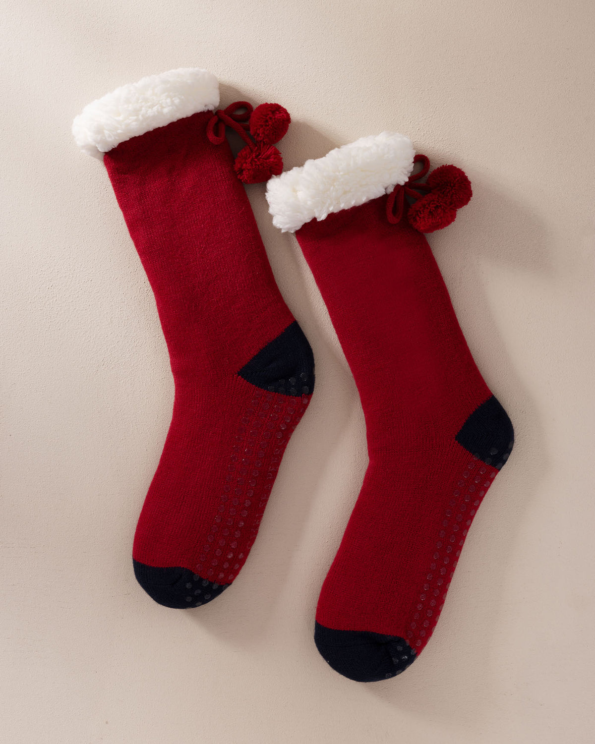 Chunky Knit Slipper Socks - Crimson