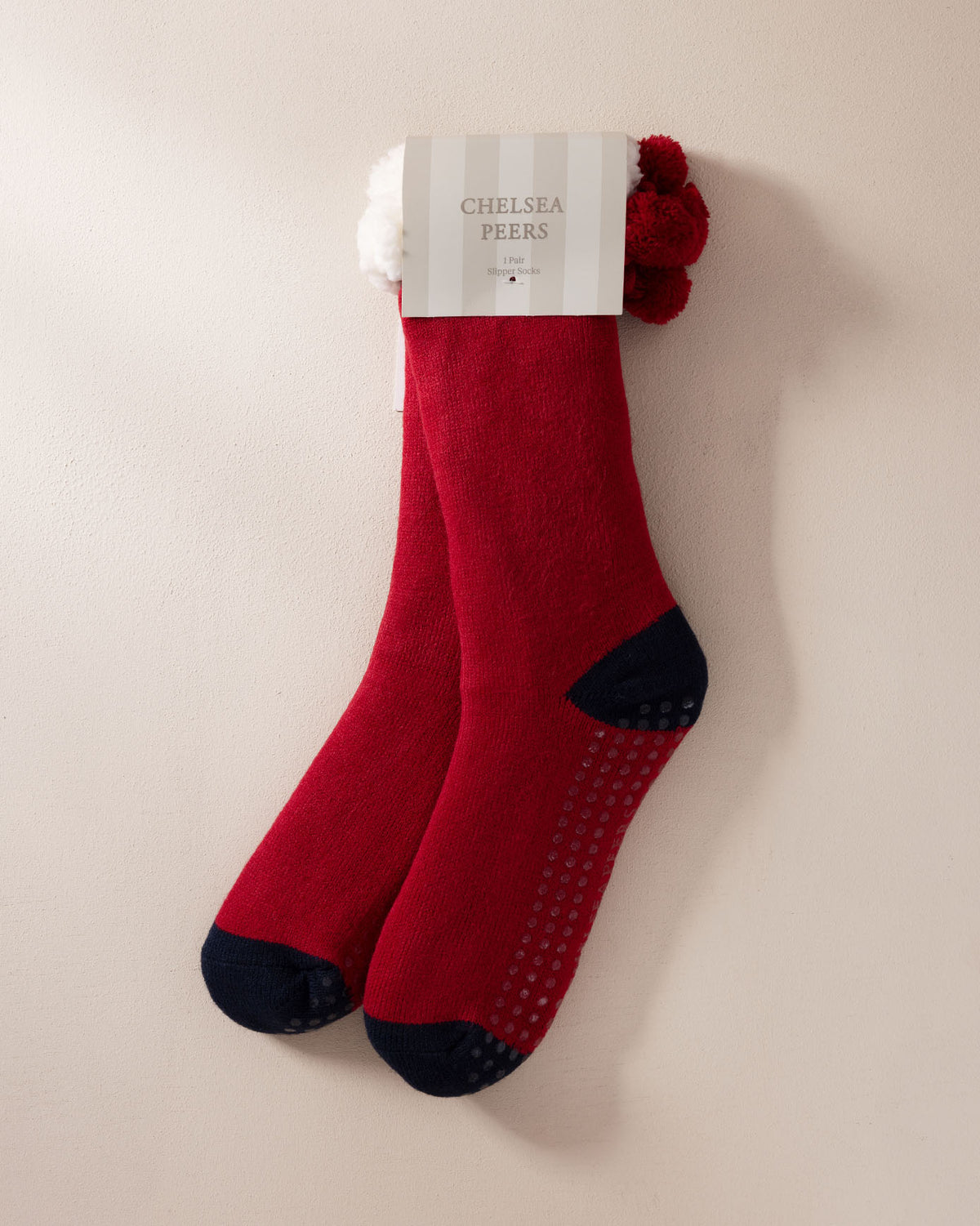 Chunky Knit Slipper Socks - Crimson