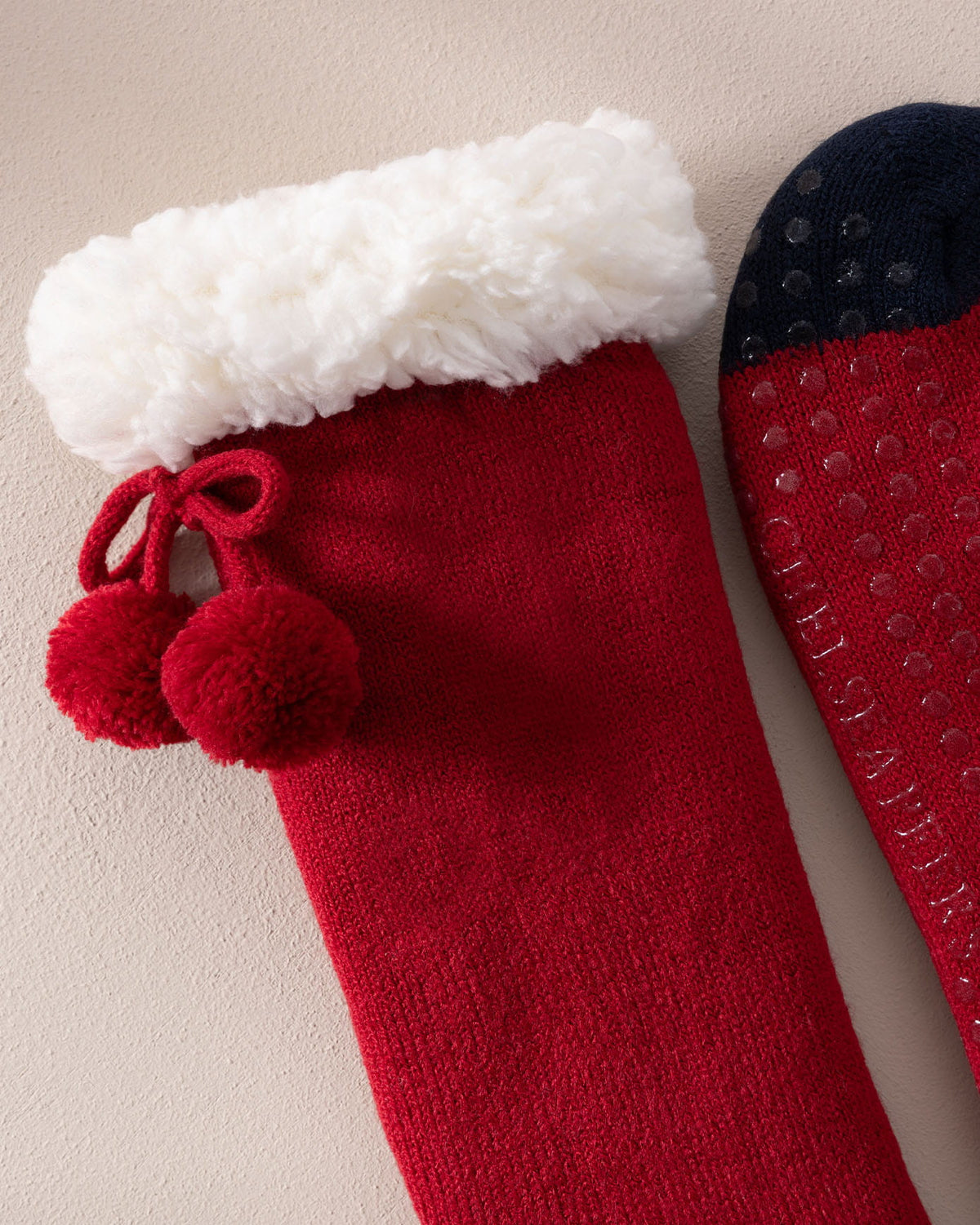 Chunky Knit Slipper Socks - Crimson