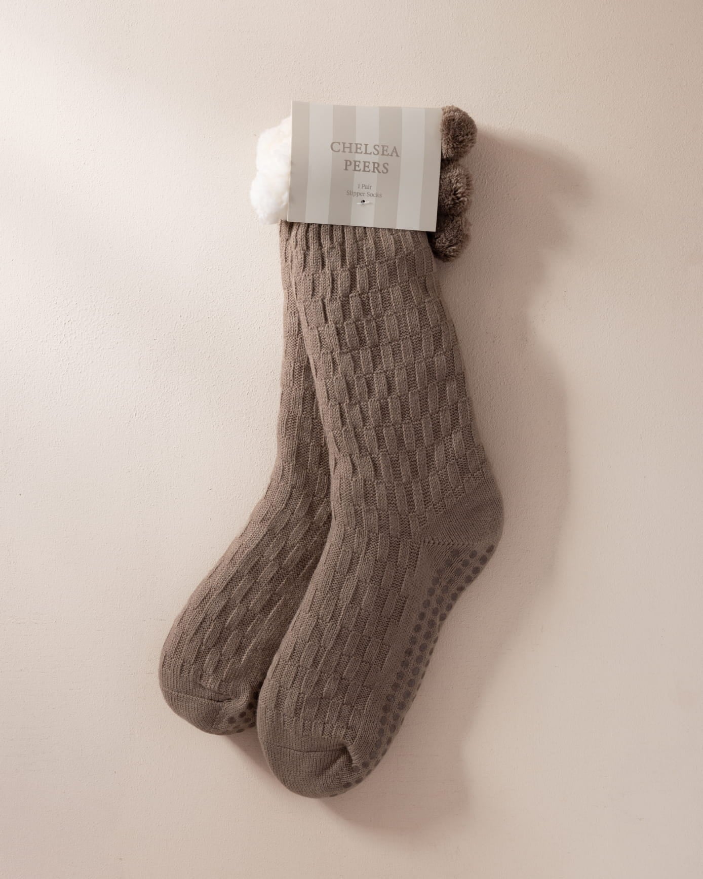 Chunky Knit Slipper Socks - Taupe