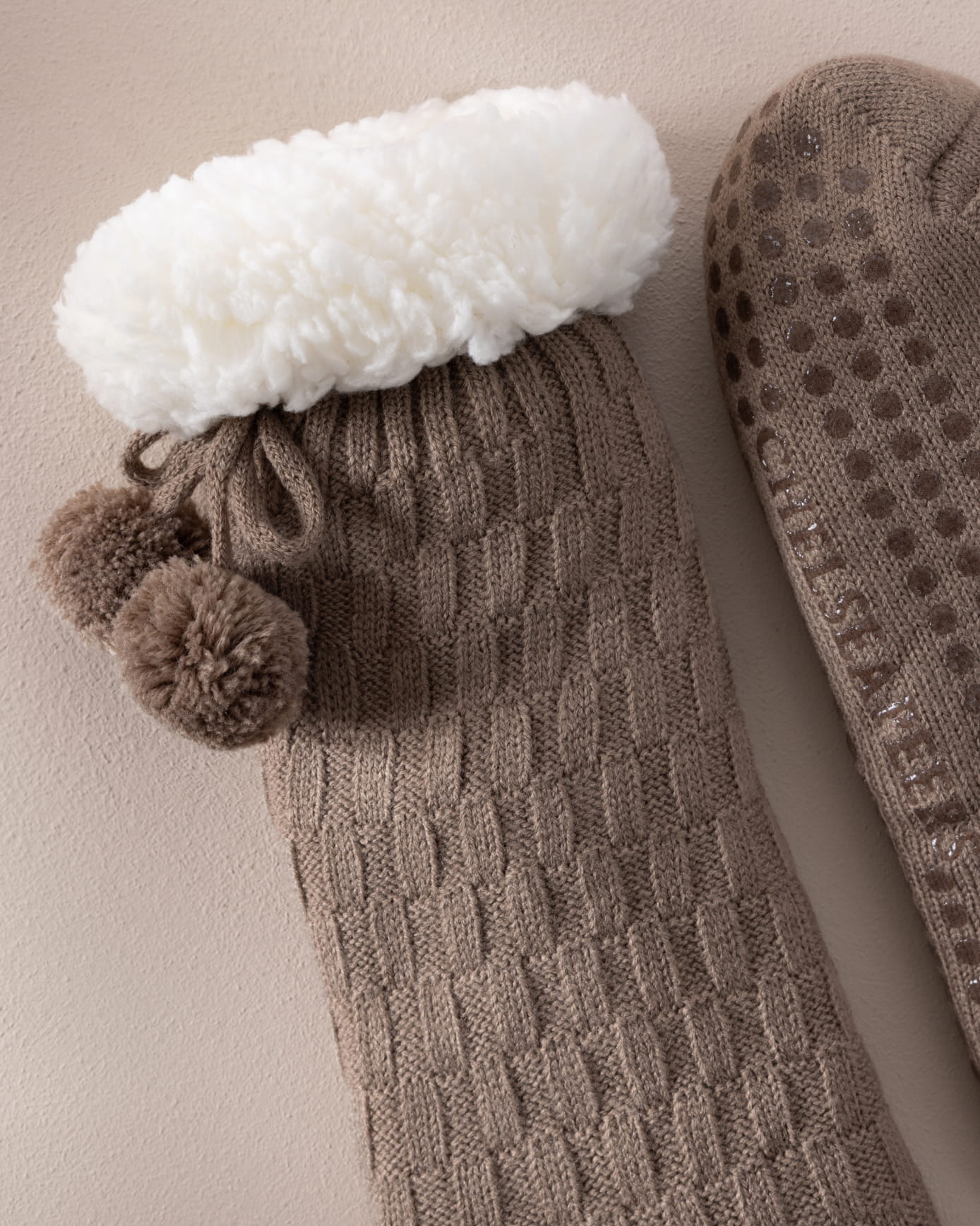 Chunky Knit Slipper Socks - Taupe