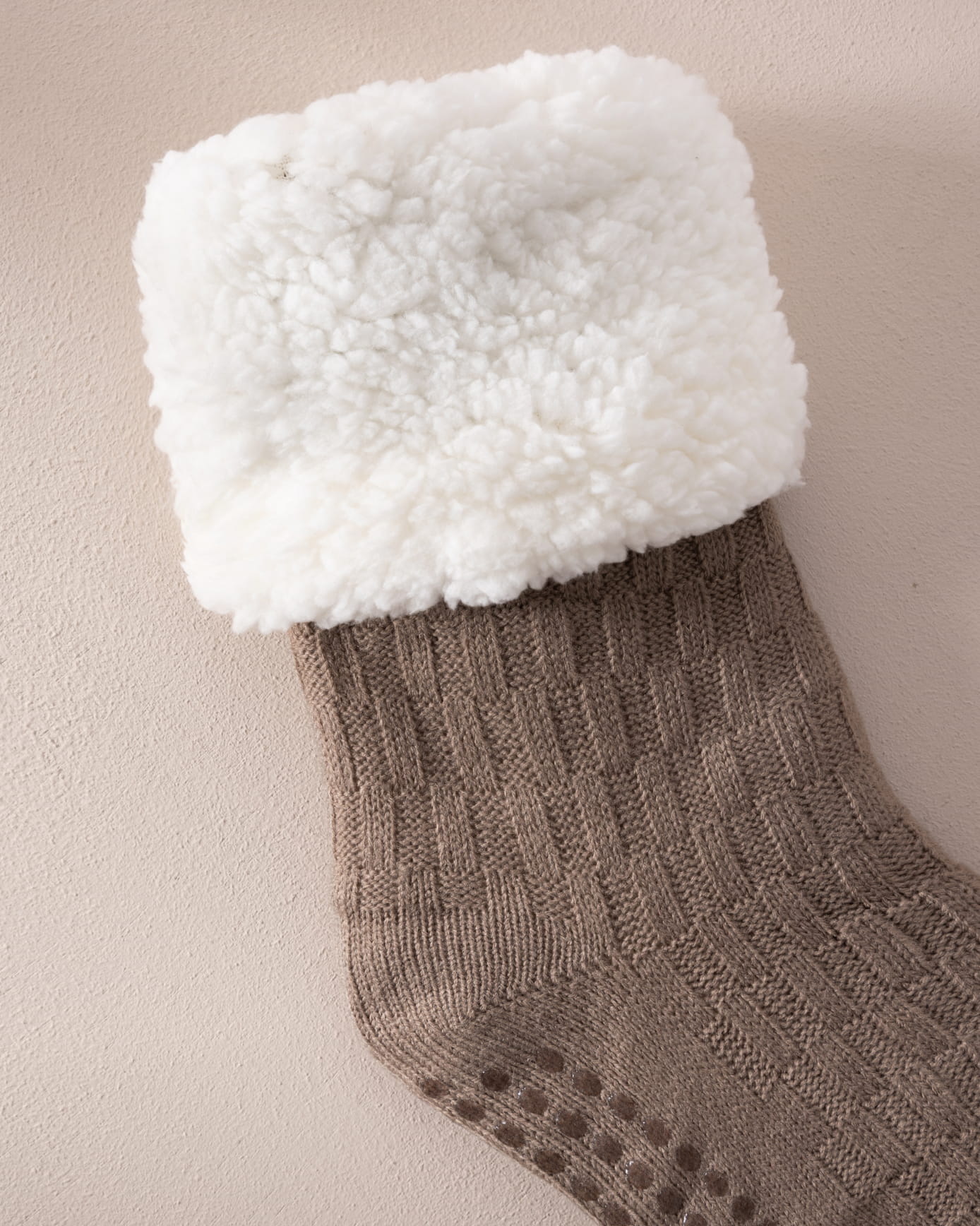 Chunky Knit Slipper Socks - Taupe