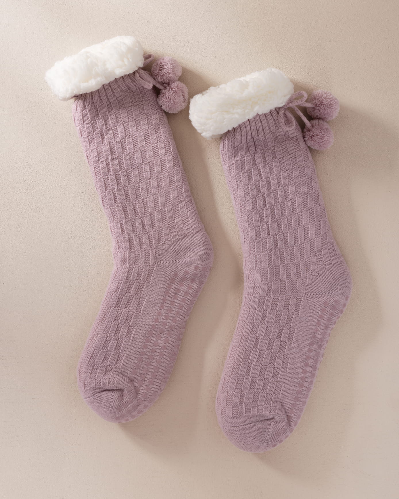 Chunky Knit Slipper Socks - Pink