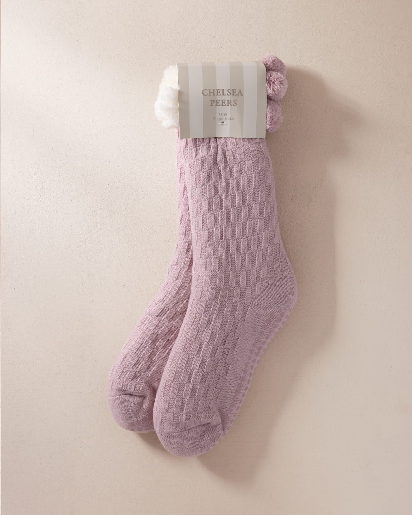 Chunky Knit Slipper Socks - Pink