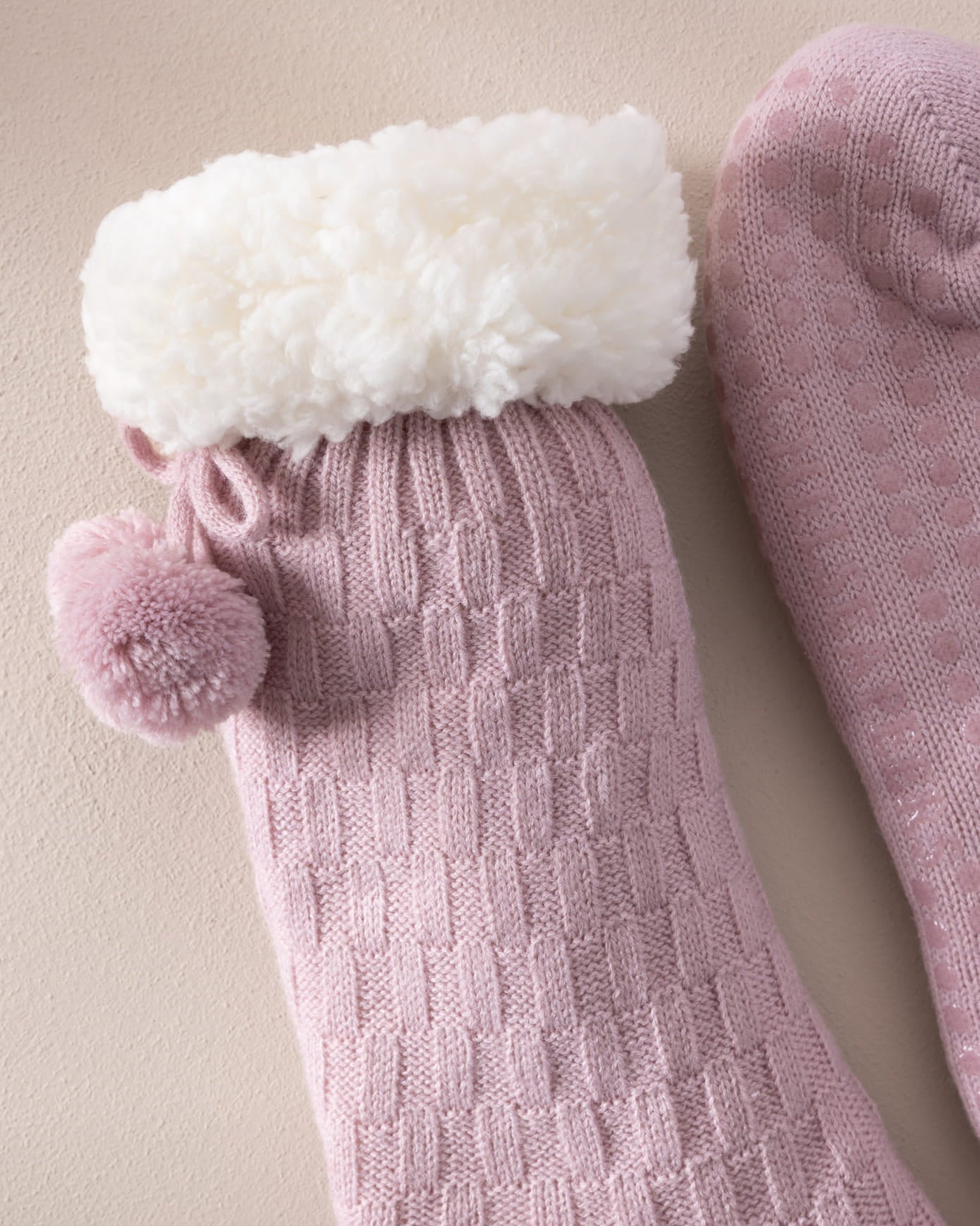 Chunky Knit Slipper Socks - Pink